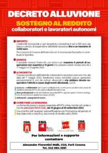 alluvione - sostegno al reddito per collaboratori e lavoratori autonomi